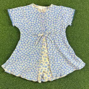 Vintage Pistachio Blue Floral Ruffle Sleeve Button Romper Sz 6X